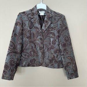 Vintage Women 8P Tapestry Jacket Blazer Blue Brown Career Academia Office Petit